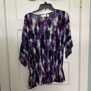 Chico's Multi-Purple Abstract Print Short Sleeve Blouse Size 1